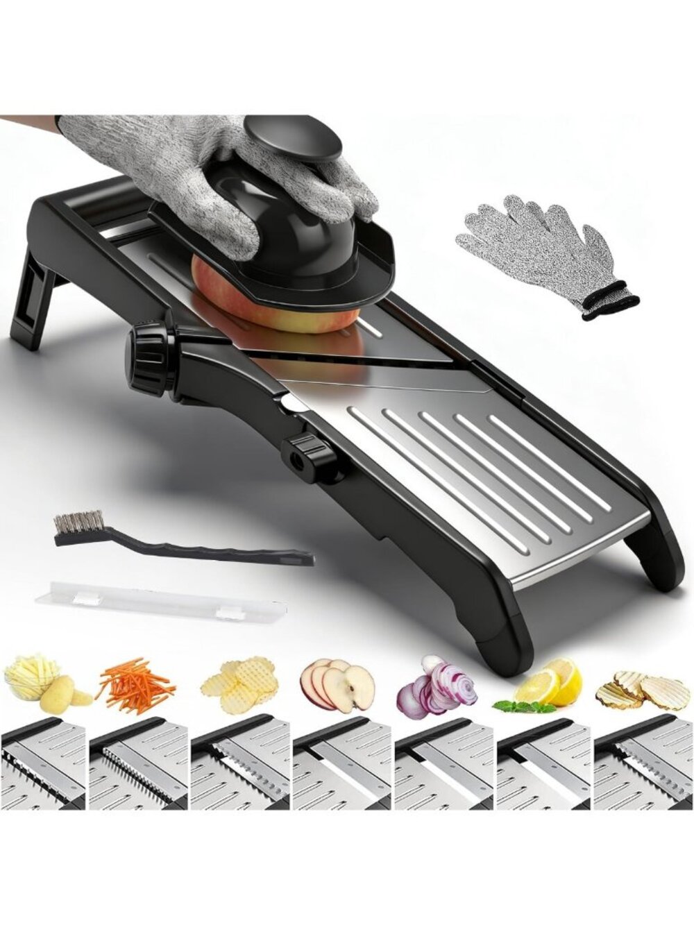 7-in-1 Adjustable Mandoline Slicer | Stainless Steel Vegetable Cutter with